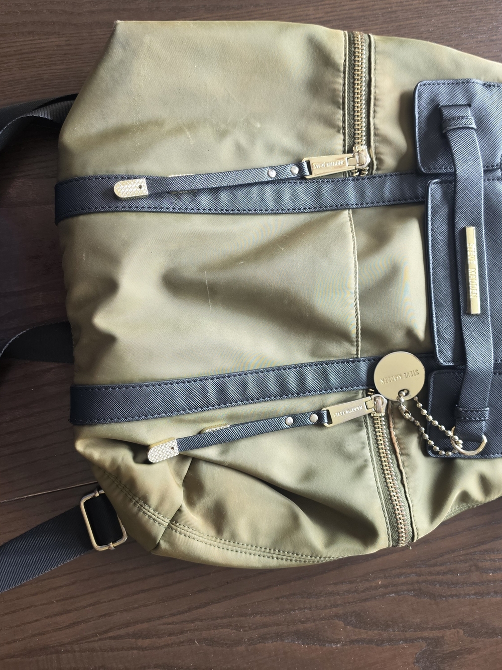 Steve Madden Olive Green Nylon Backpack with Black Trim